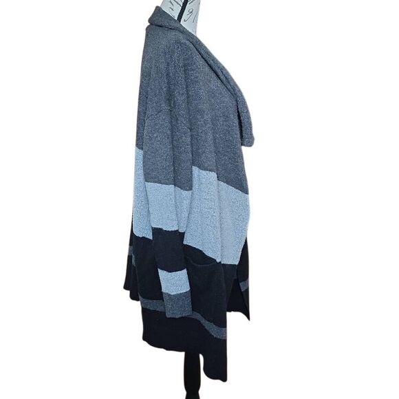 Mesh + Lace Women's Size Large Black Gray Striped Long Cardigan - Picture 4 of 5